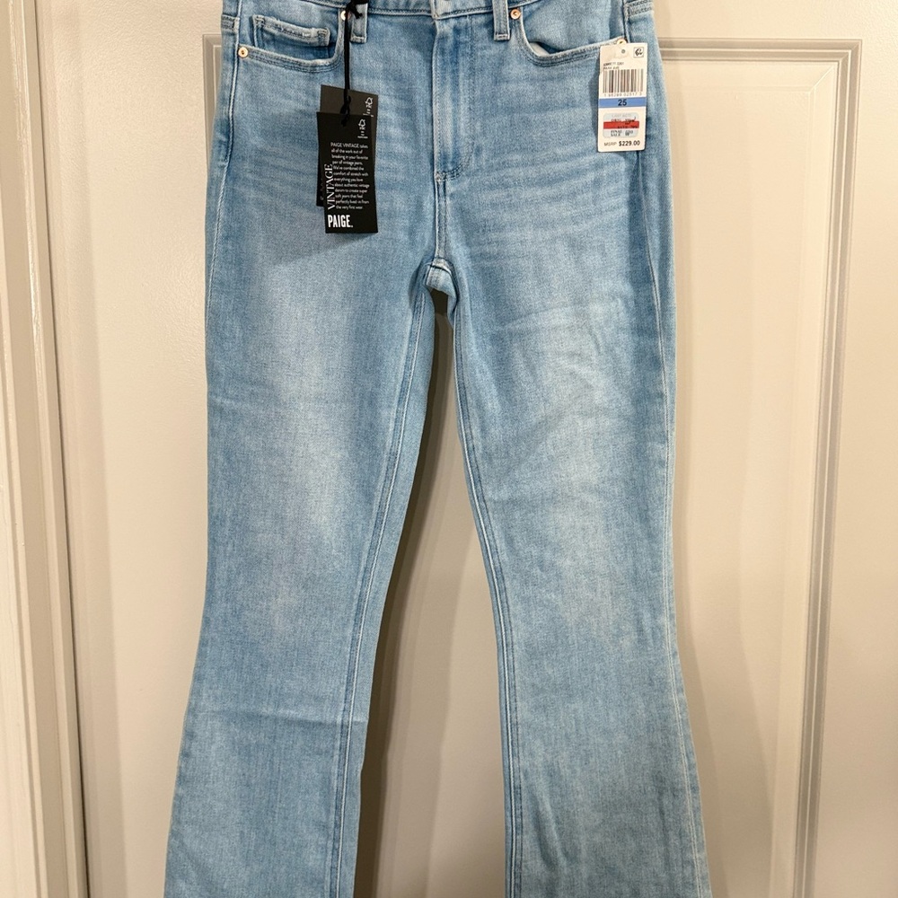 PAIGE Blue Flare & Wide Leg Jeans Modern Style. Colette Crop Flair